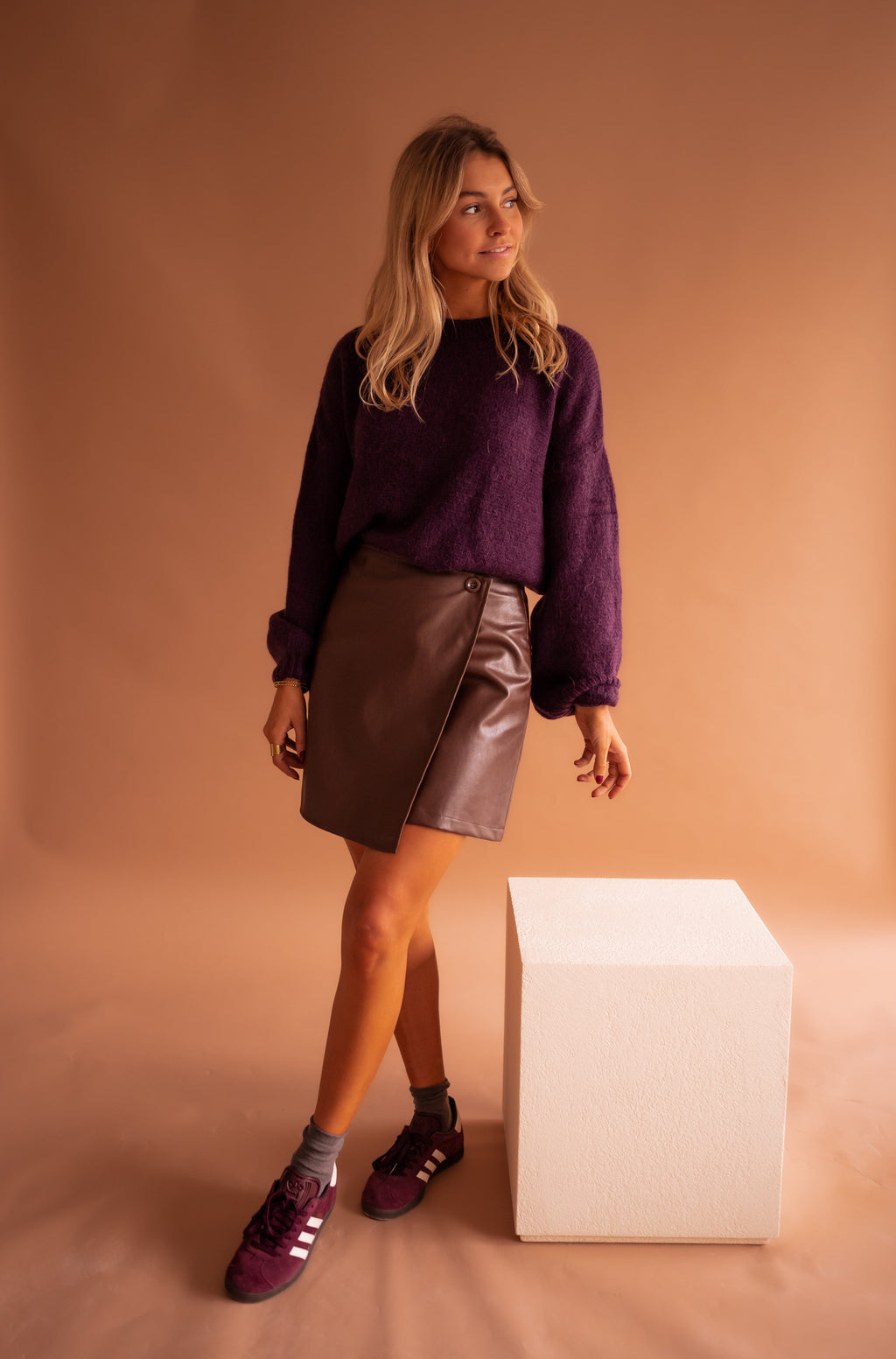 Maeva skirt in simili leather - Chocolate