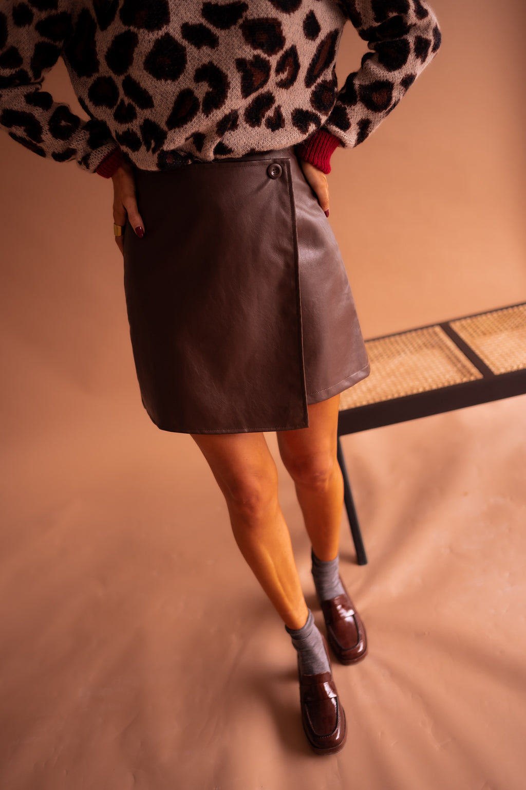 Maeva skirt in simili leather - Chocolate