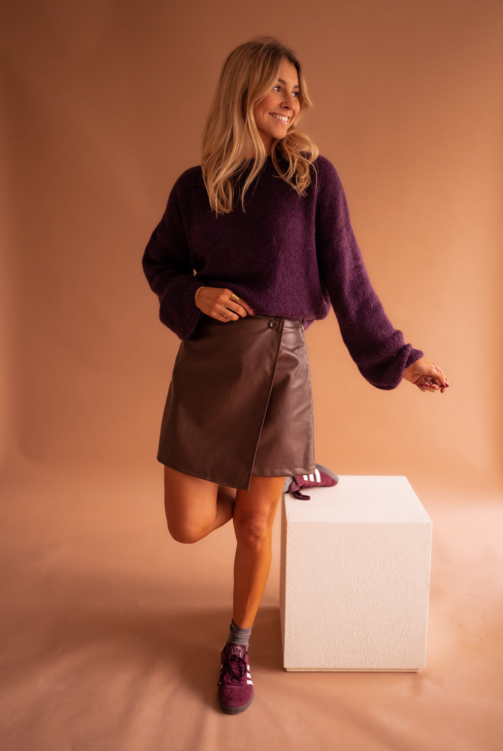 Maeva skirt in simili leather - Chocolate