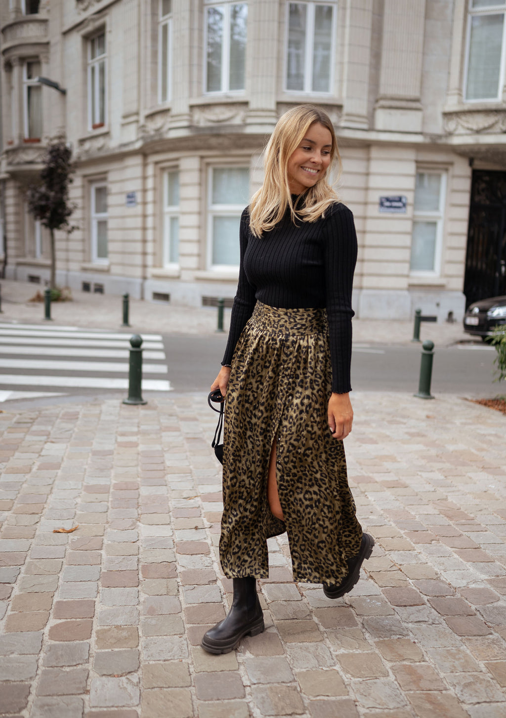 Skirt Rosalie - Khaki with leopard pattern 