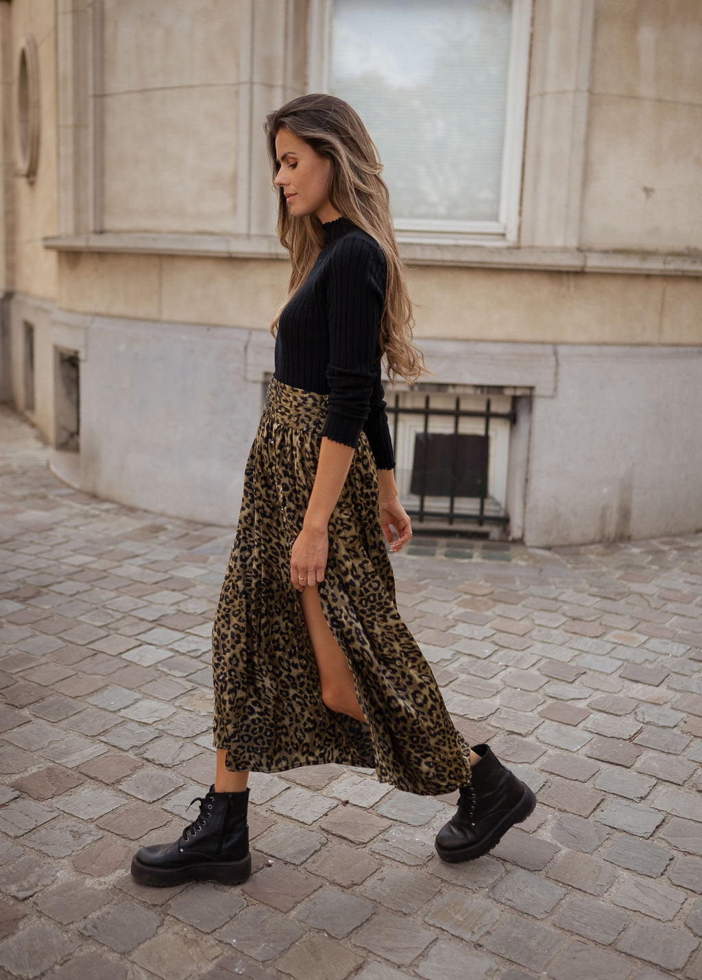 Skirt Rosalie - Khaki with leopard pattern 