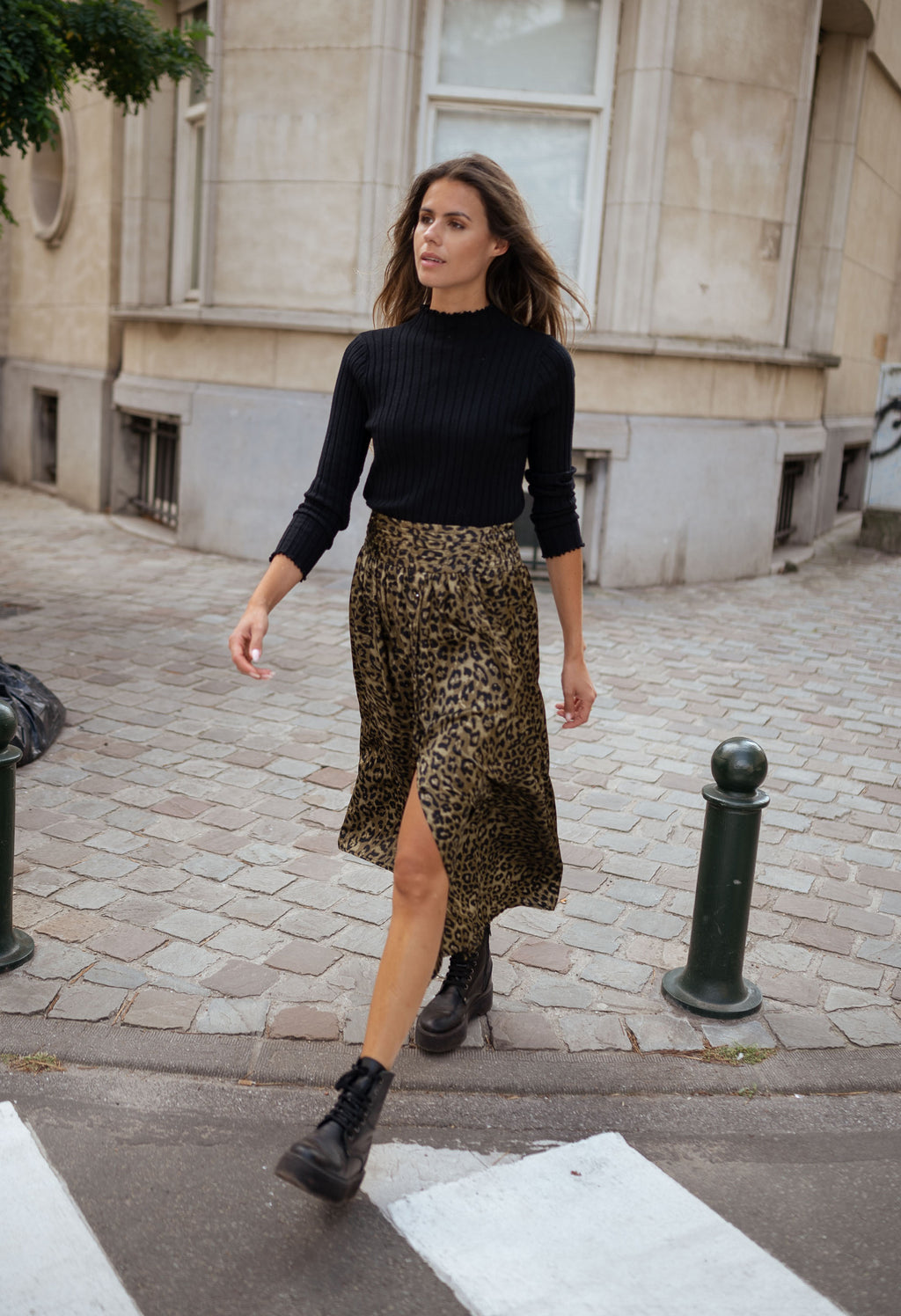 Skirt Rosalie - Khaki with leopard pattern 