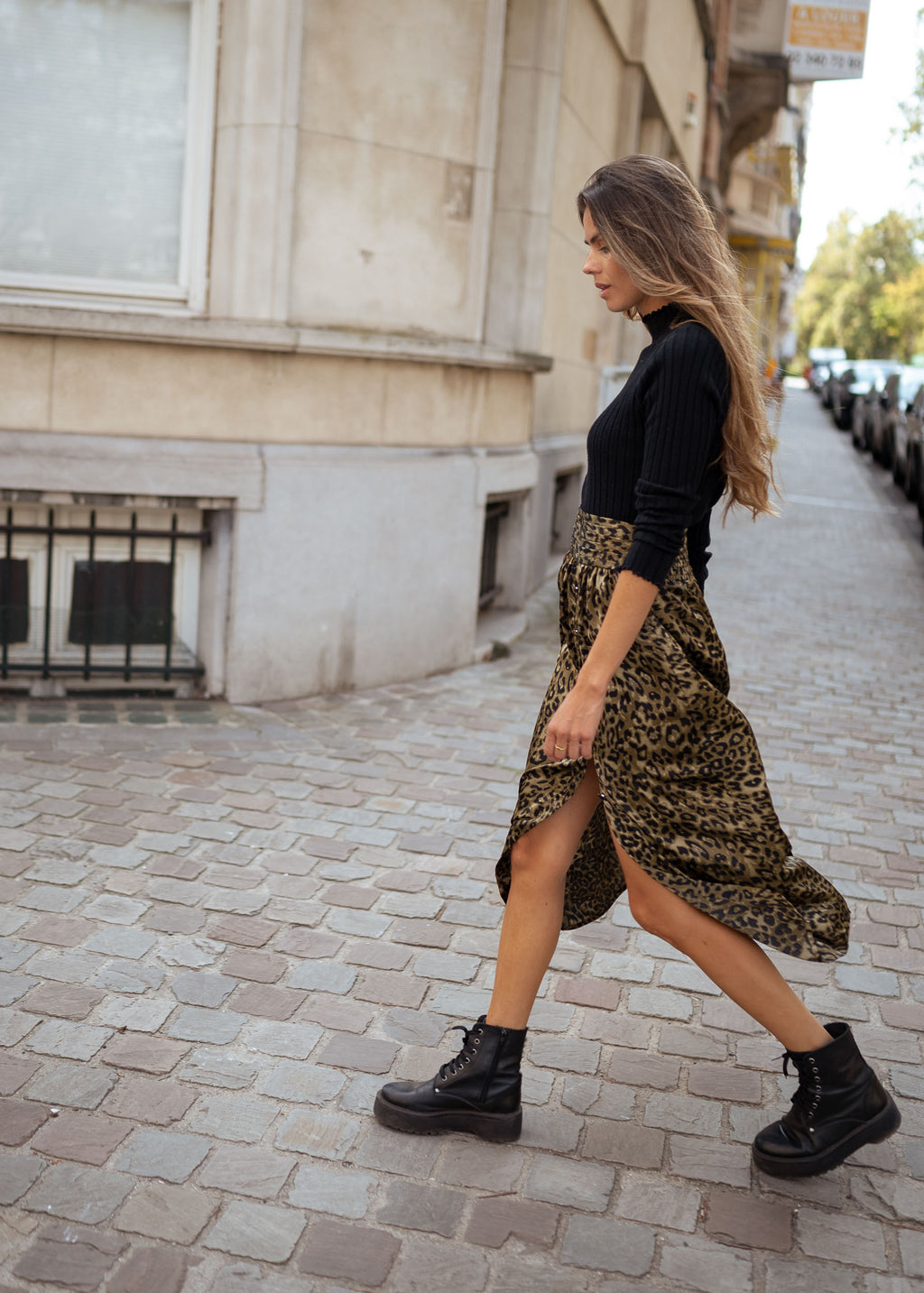 Skirt Rosalie - Khaki with leopard pattern 