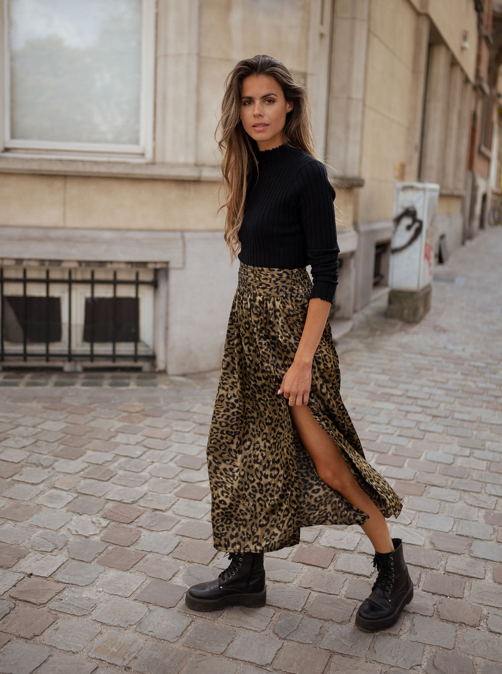 Skirt Rosalie - Khaki with leopard pattern 