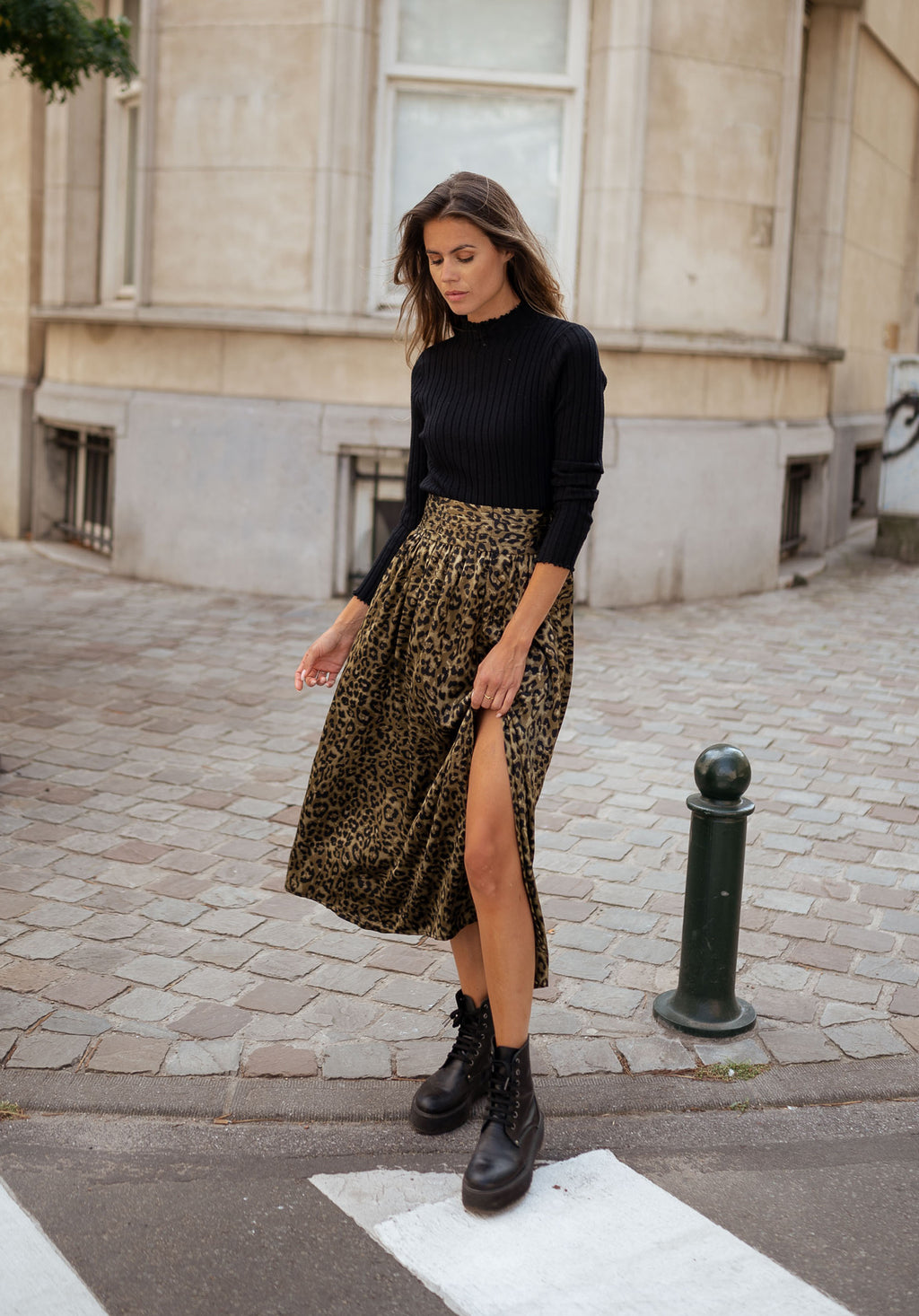 Skirt Rosalie - Khaki with leopard pattern 