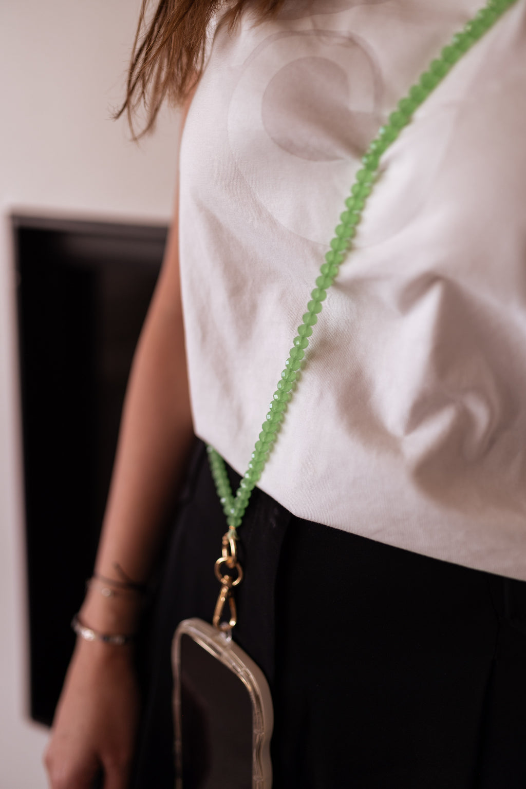 Phone lanyard Louha - Green pearls