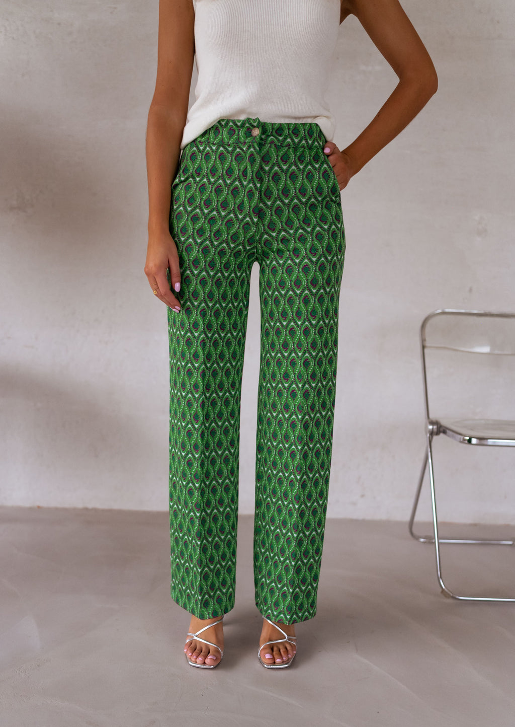 Pantalon Peter - vert à motifs