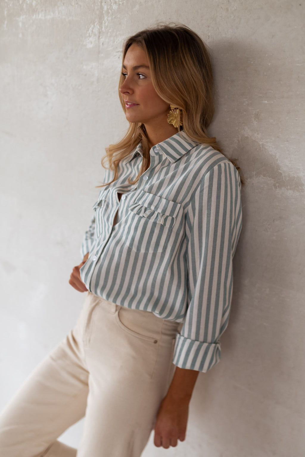 Praia shirt - ecru Lined green