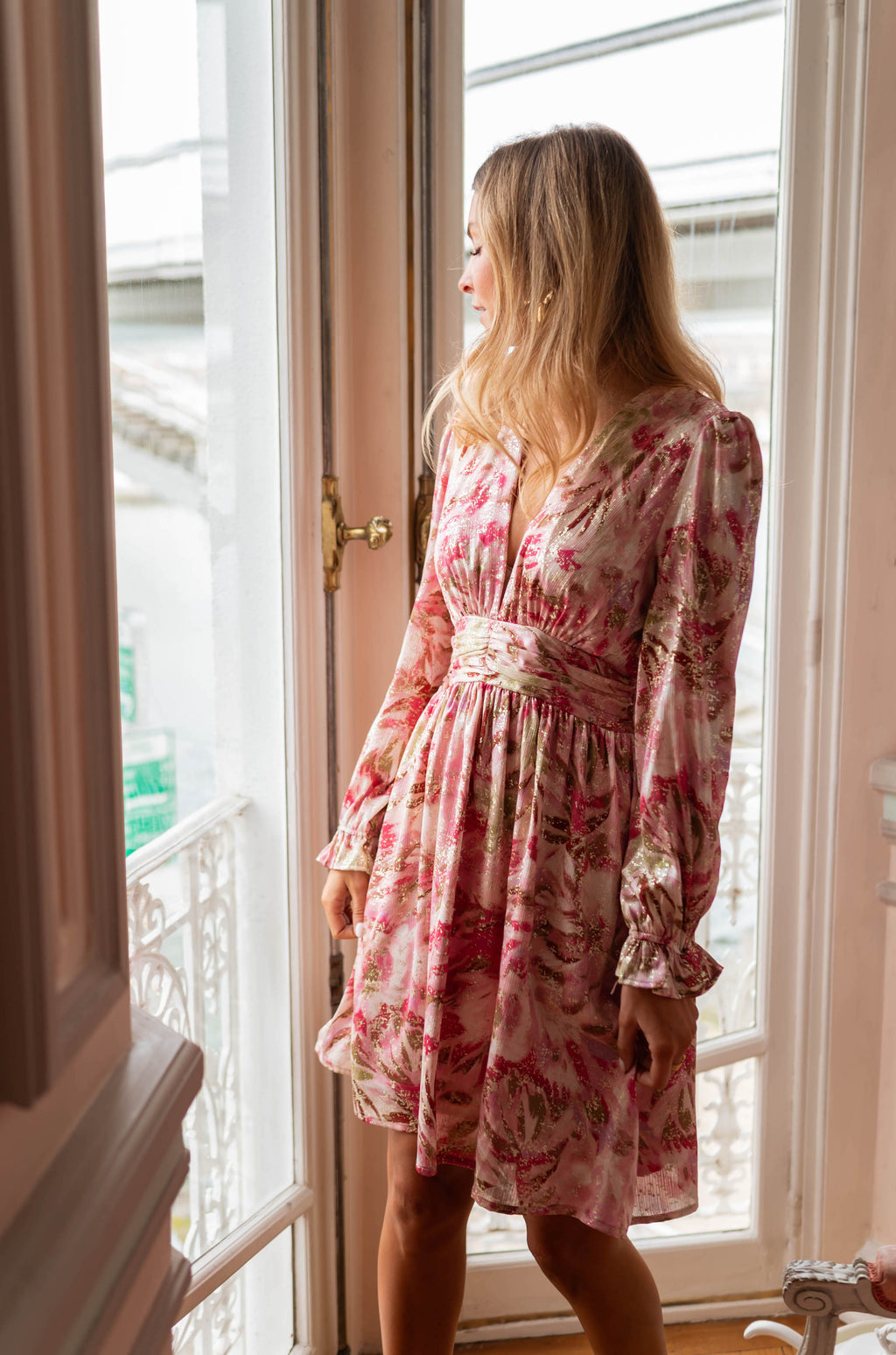 Carole dress - pink and golden