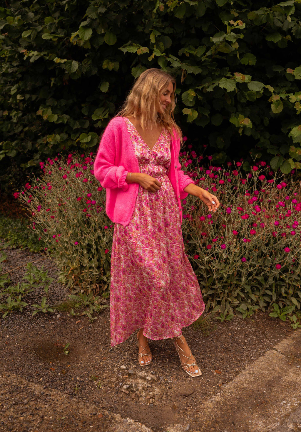 Daphne dress - pink with flowers