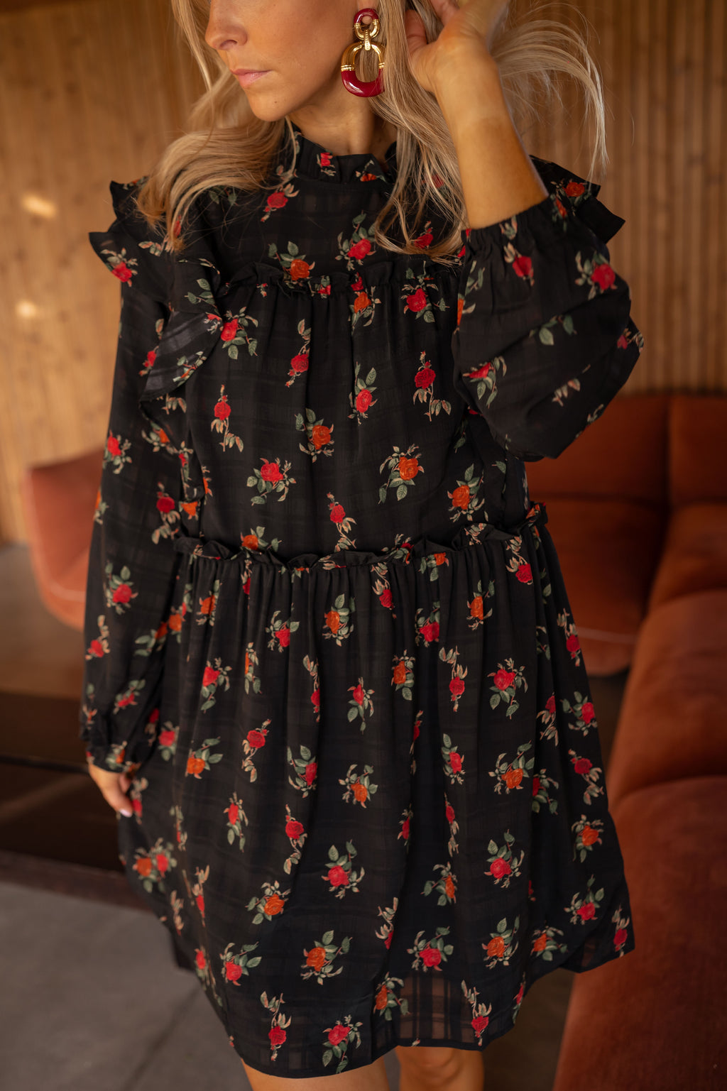 Elane dress - black with flowers