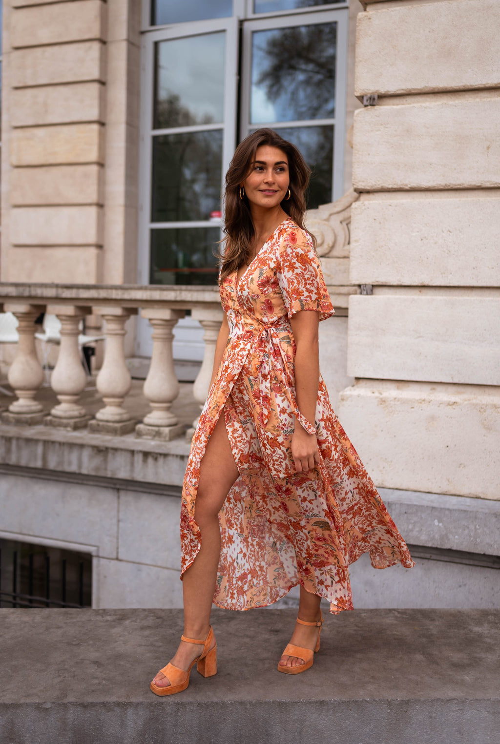 Leidi dress - orange with flowers