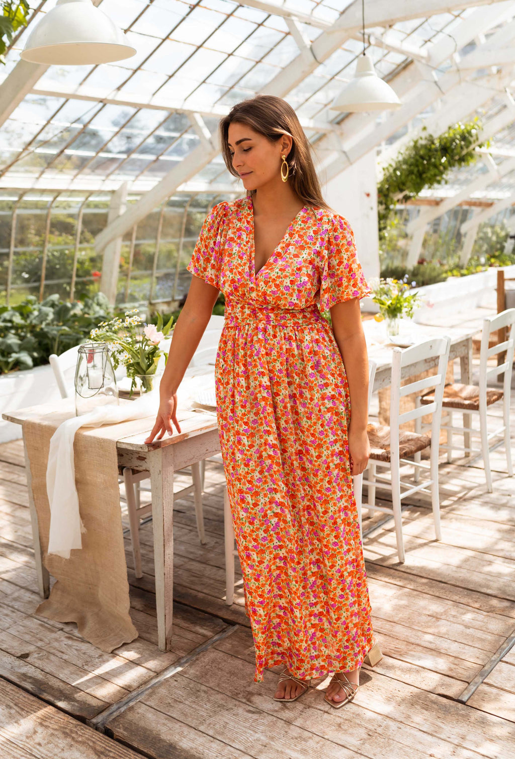 Robe Shilow - orange à fleurs