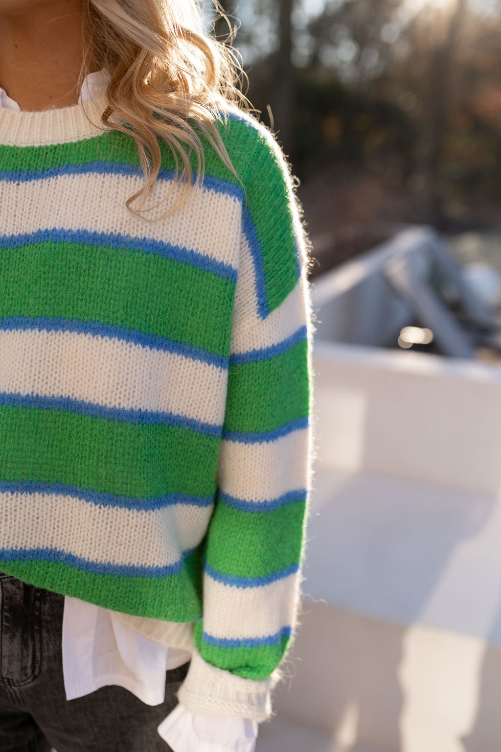 Solvay Sweater with lines - blue and green