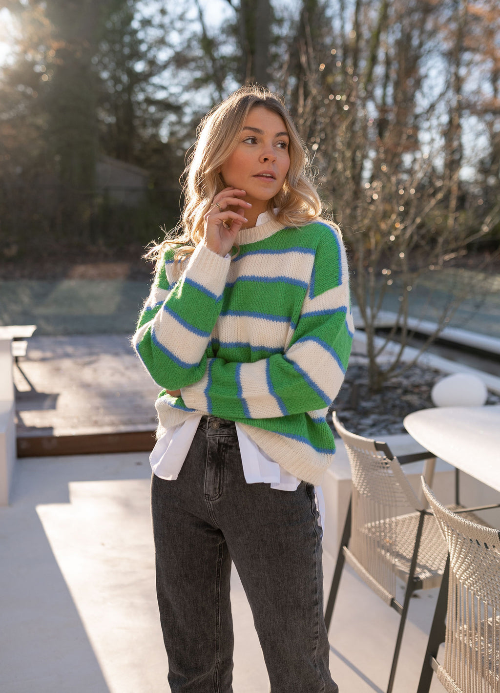 Solvay Sweater with lines - blue and green