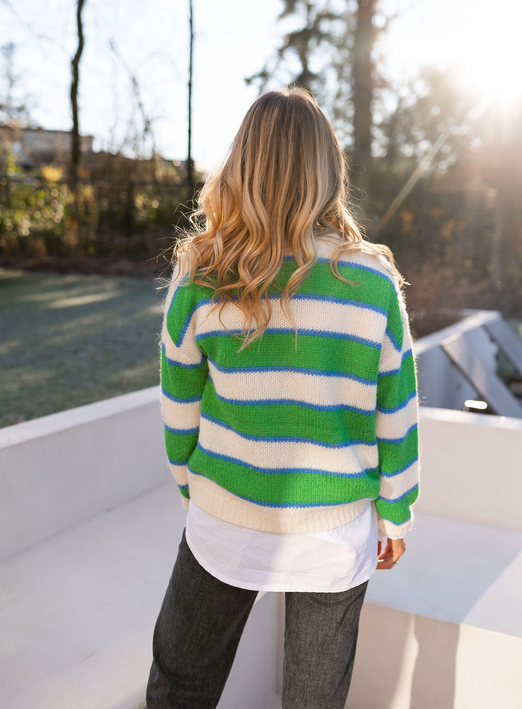 Solvay Sweater with lines - blue and green