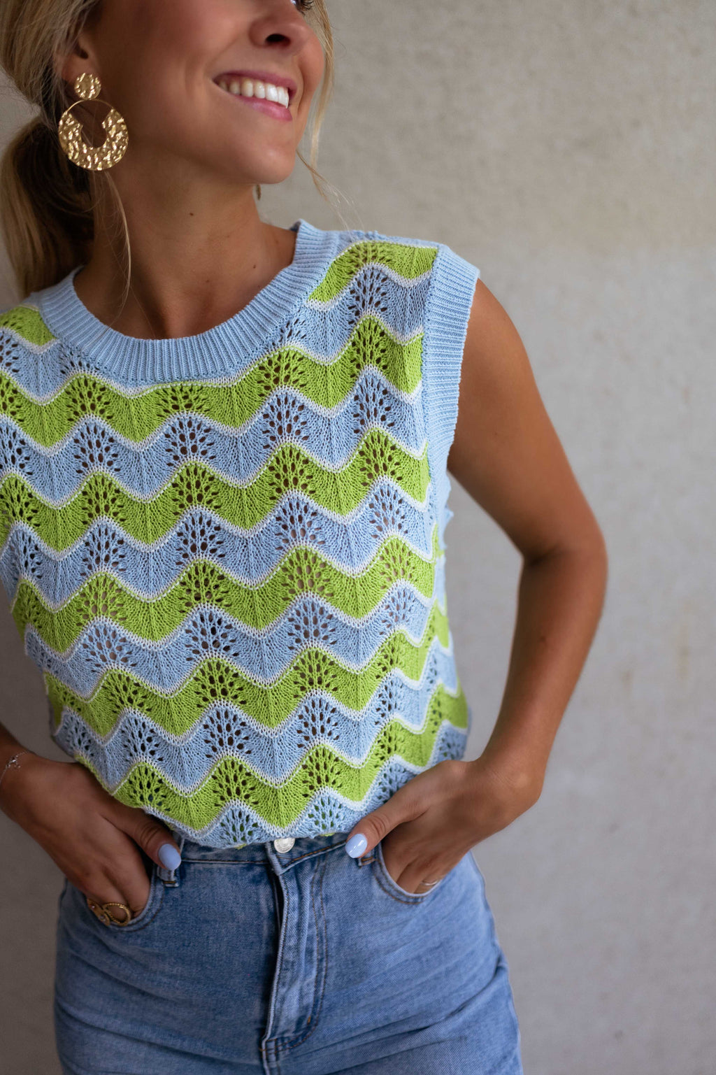 Top Stany en crochet - vert et bleu