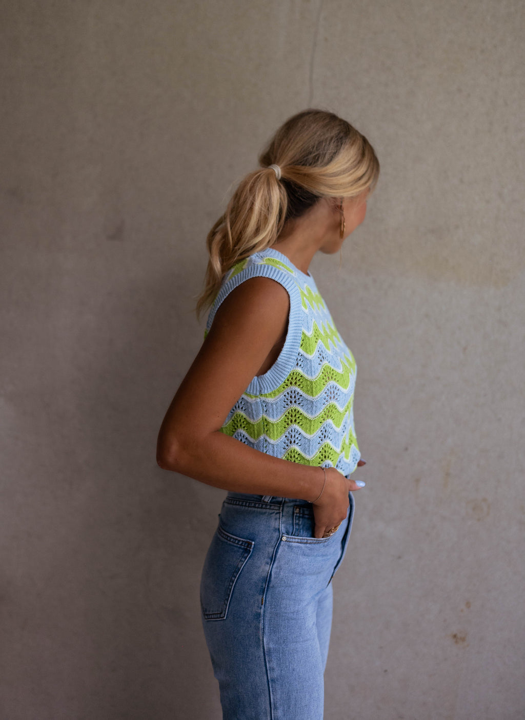 Top Stany in crochet - green and Blue