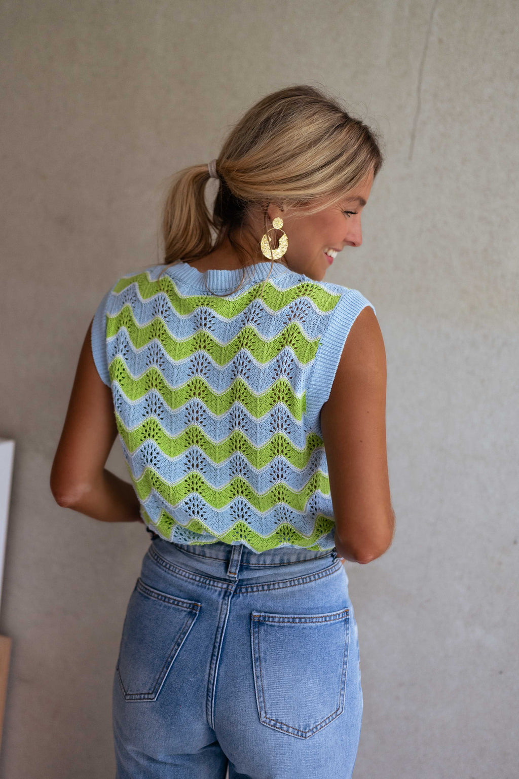 Top Stany en crochet - vert et bleu