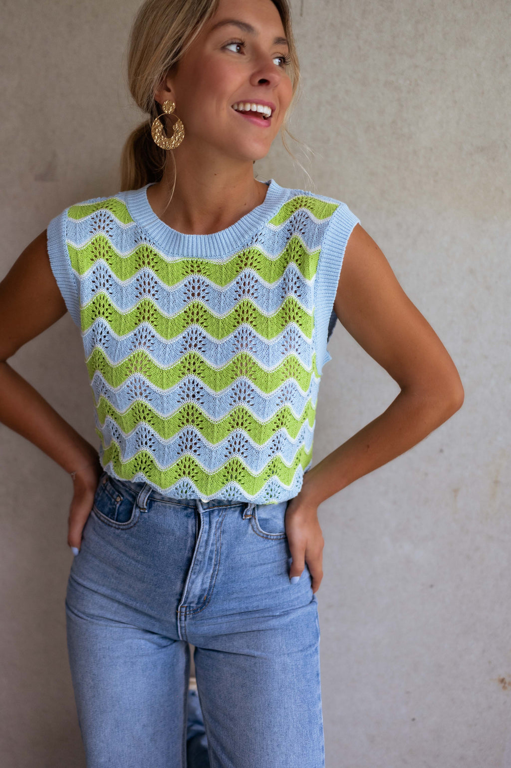 Top Stany in crochet - green and Blue