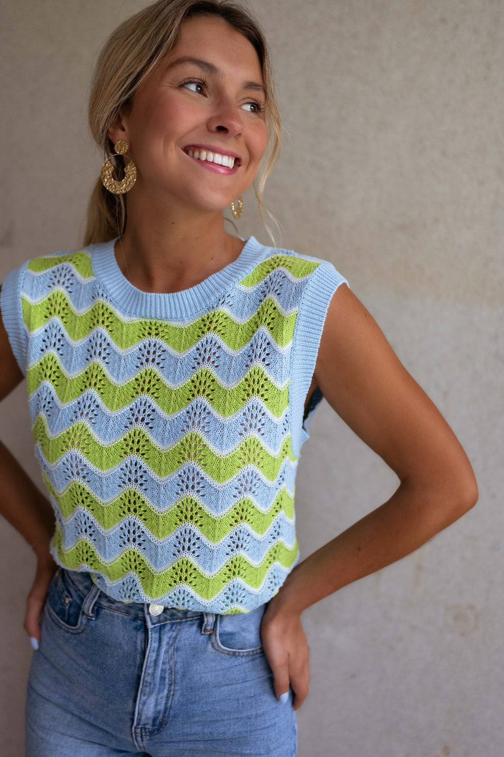 Top Stany in crochet - green and Blue