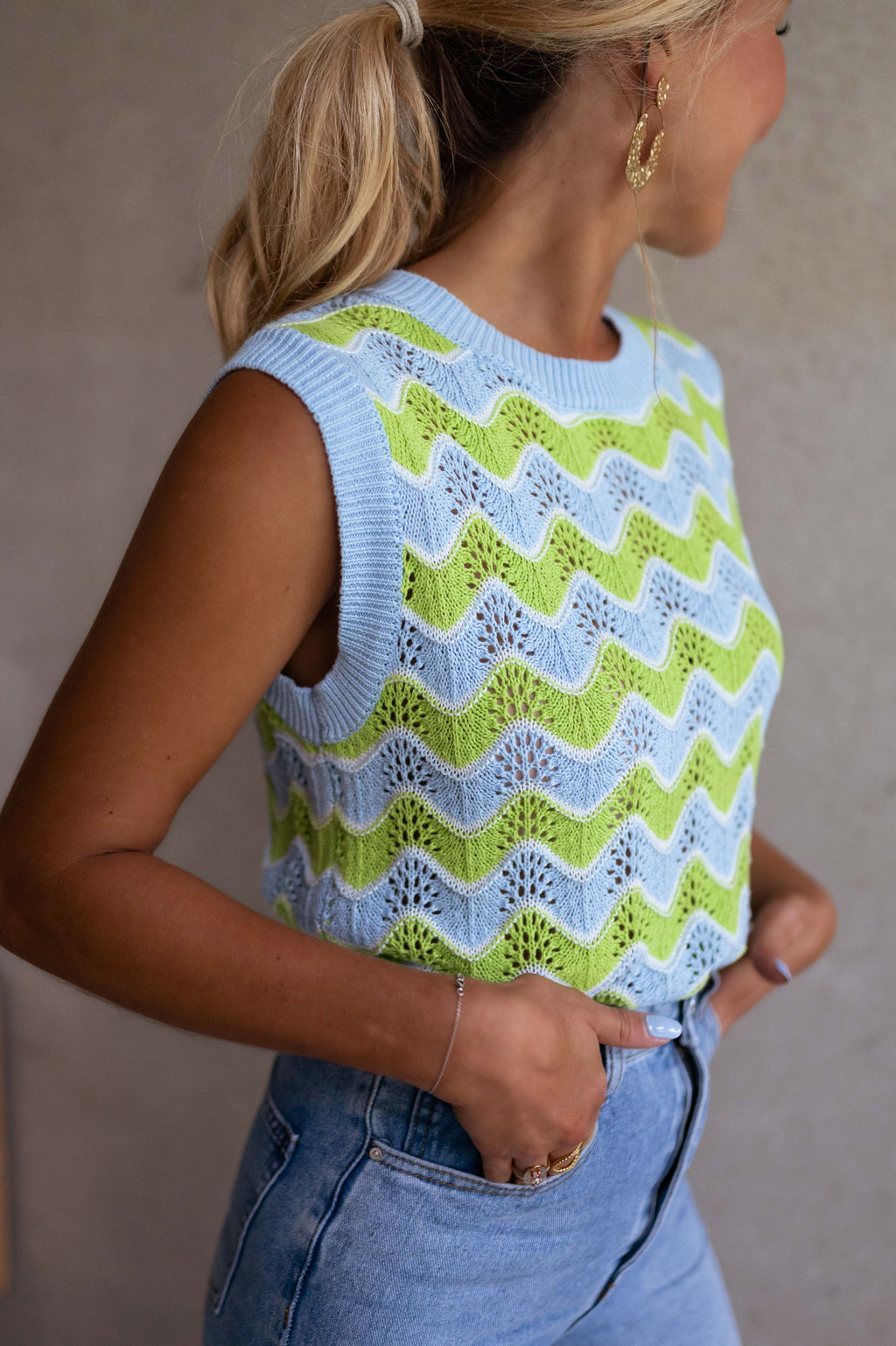 Top Stany en crochet - vert et bleu