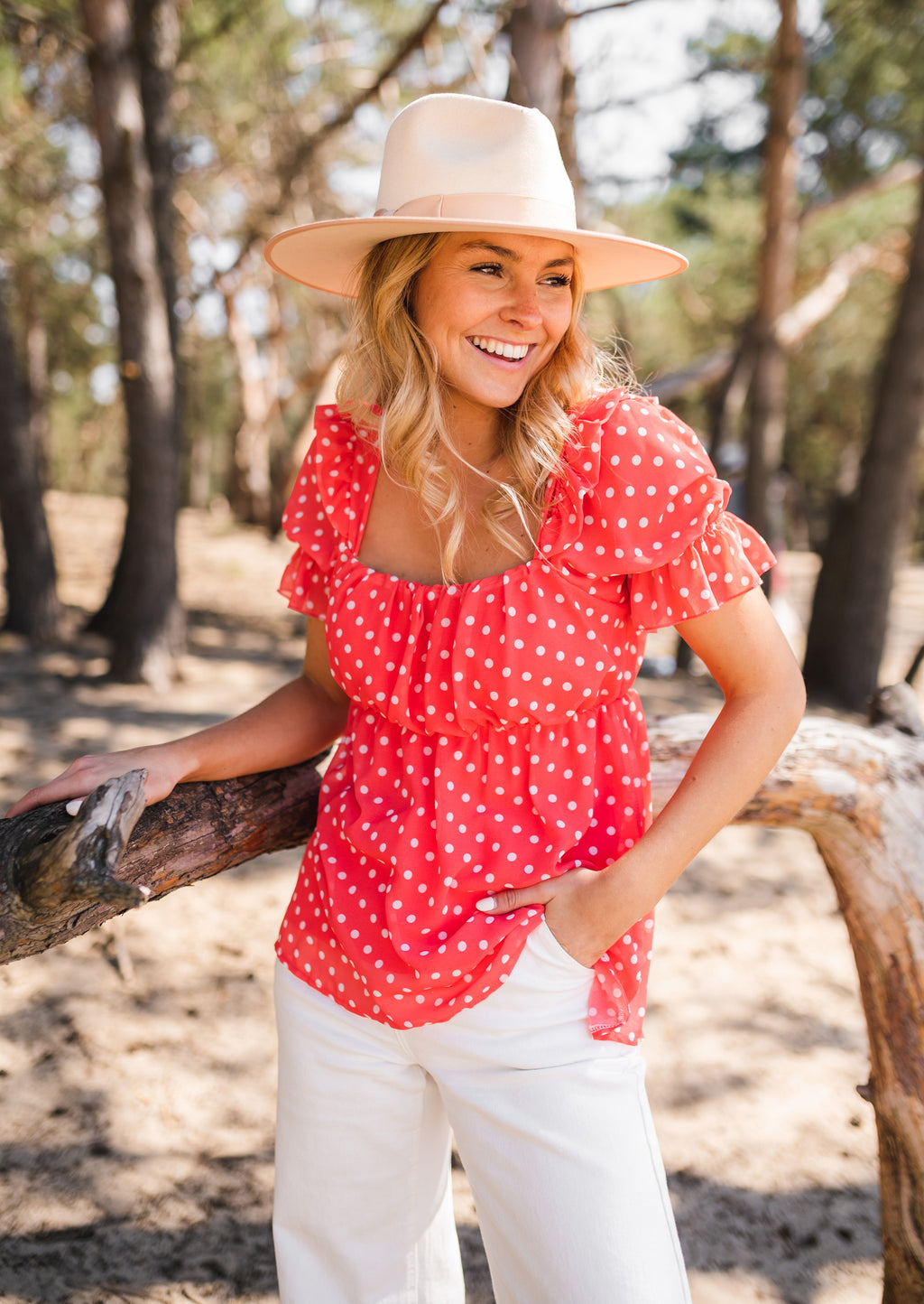 Syra blouse polka dots - coral