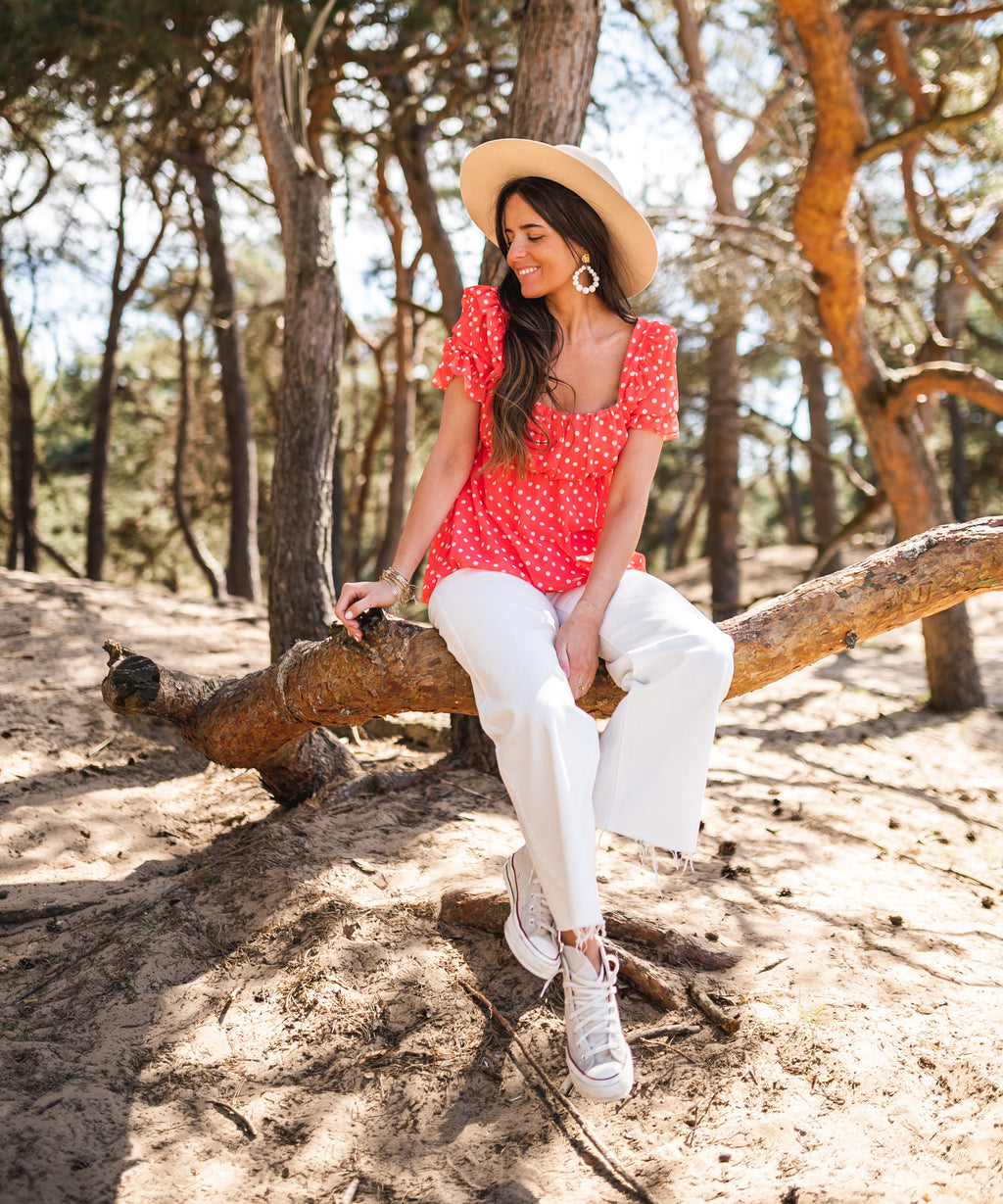 Syra blouse polka dots - coral