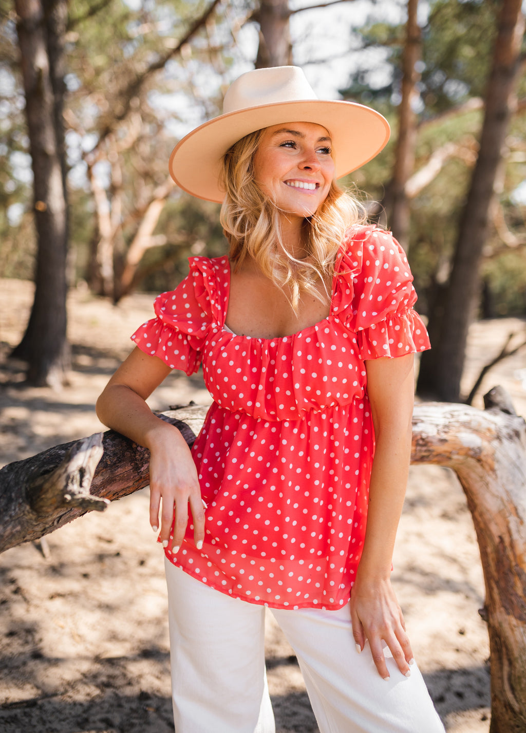 Syra blouse polka dots - coral