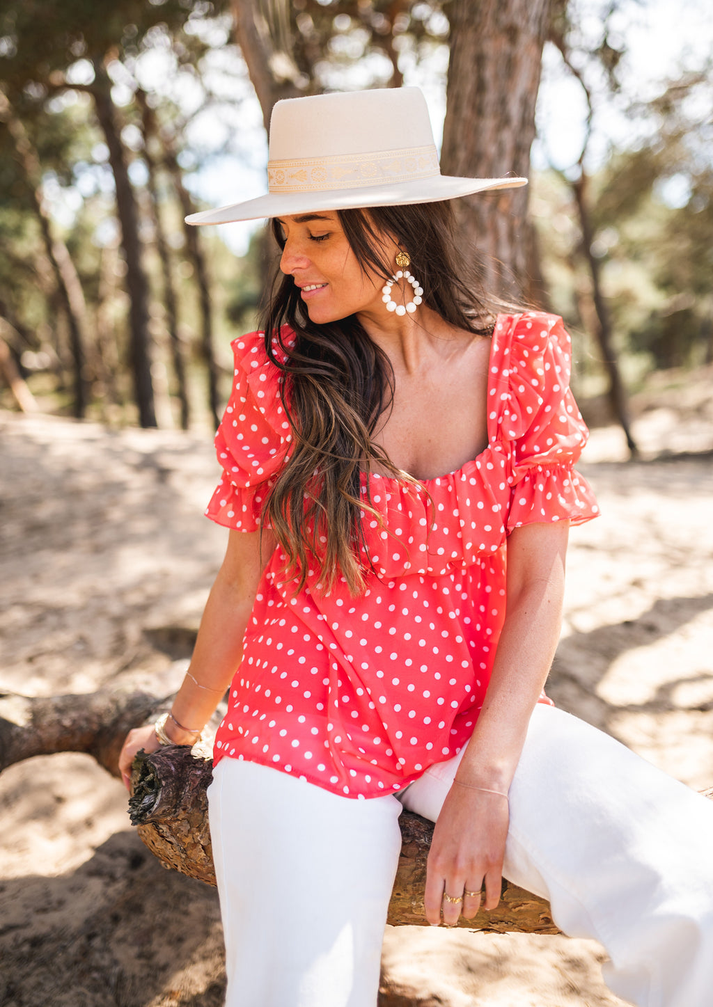 Syra blouse polka dots - coral