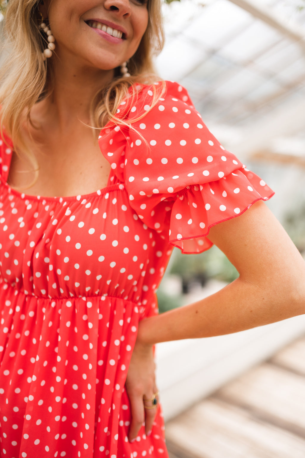 Talou dress with white polka dots - Coral 