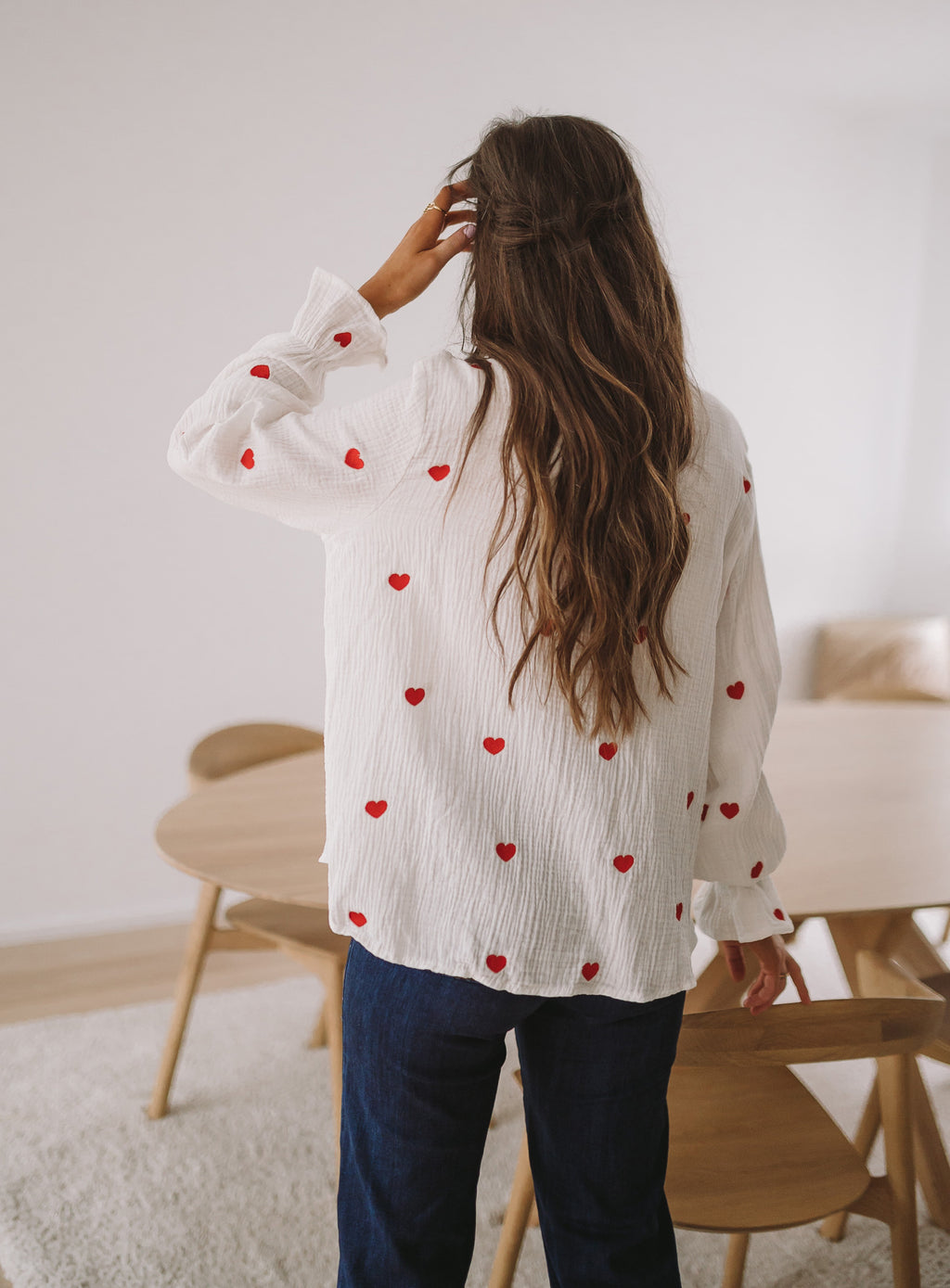 Chemise Vicky - blanche à coeurs rouges