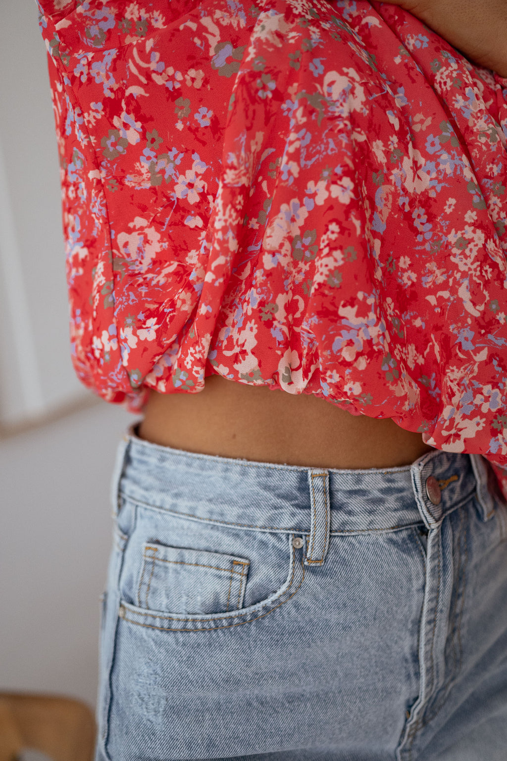 Doma blouse - coral with flowers