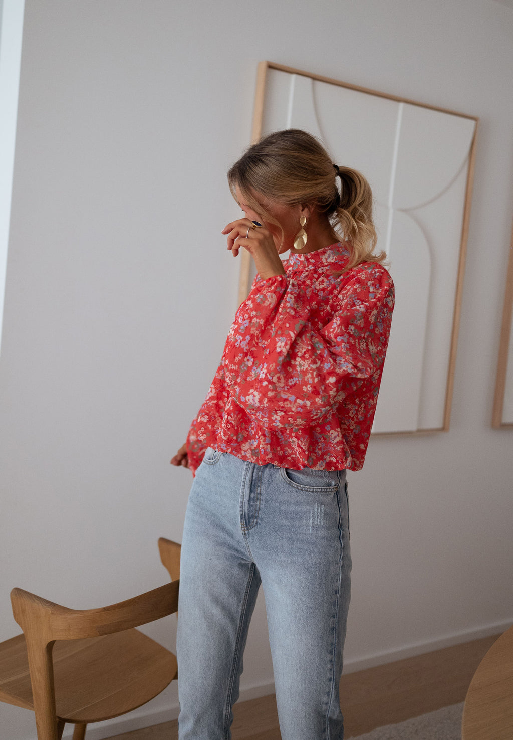 Doma blouse - coral with flowers