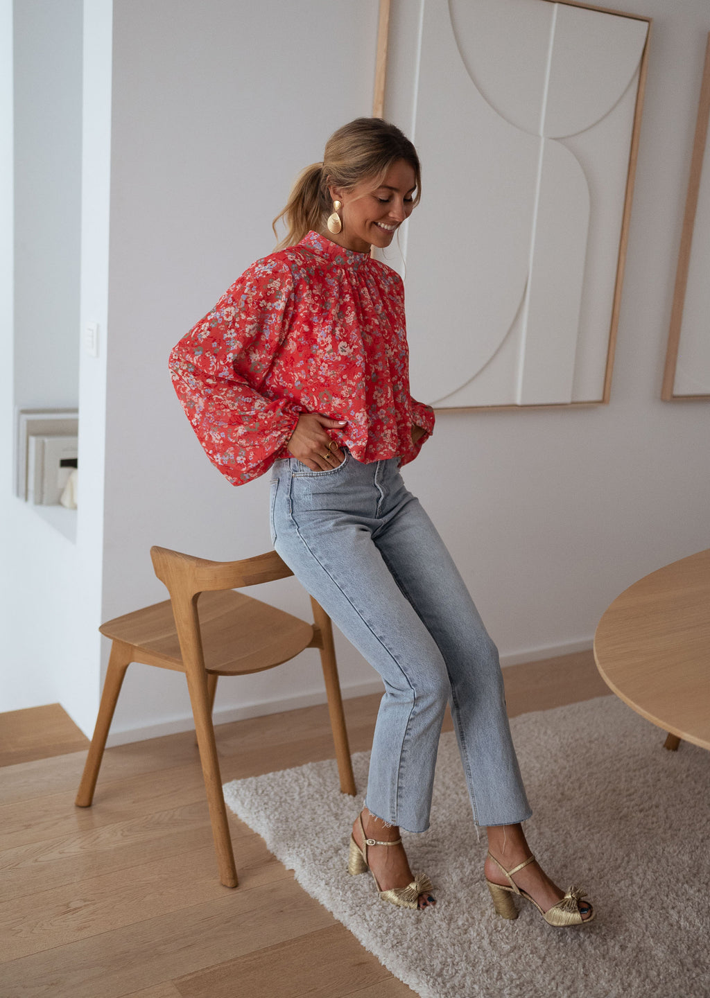 Doma blouse - coral with flowers